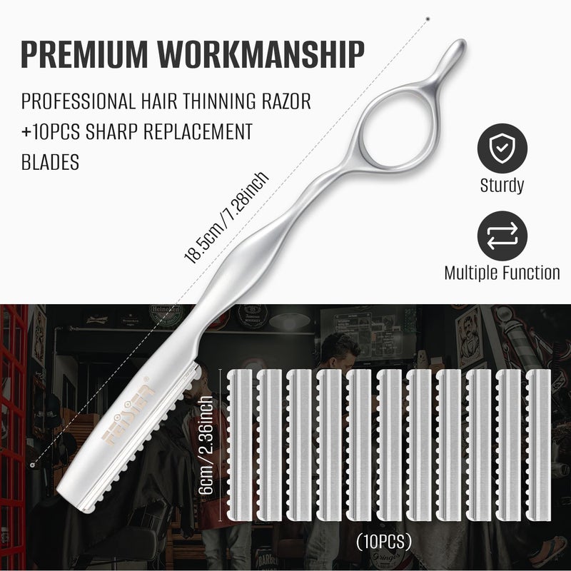 FEISIER Stainless Steel Hair Thinning Styling Razors for Cutting Hair, Texturizing Cutting Razor for Salon and Home,10 PCS Sharp Blades Included - Image 3